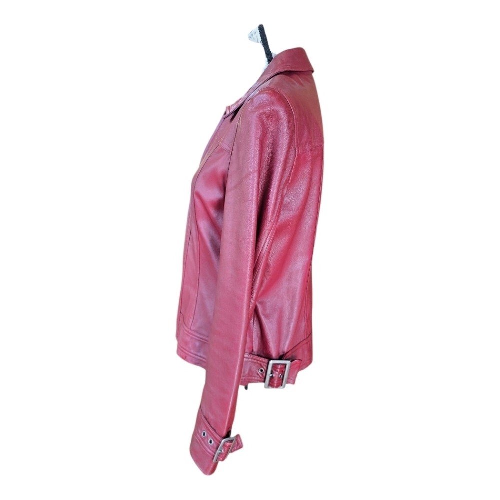 Tribal Deep Red Leather Moto Inspired Zip Up Jacket 8 - Picture 3 of 8